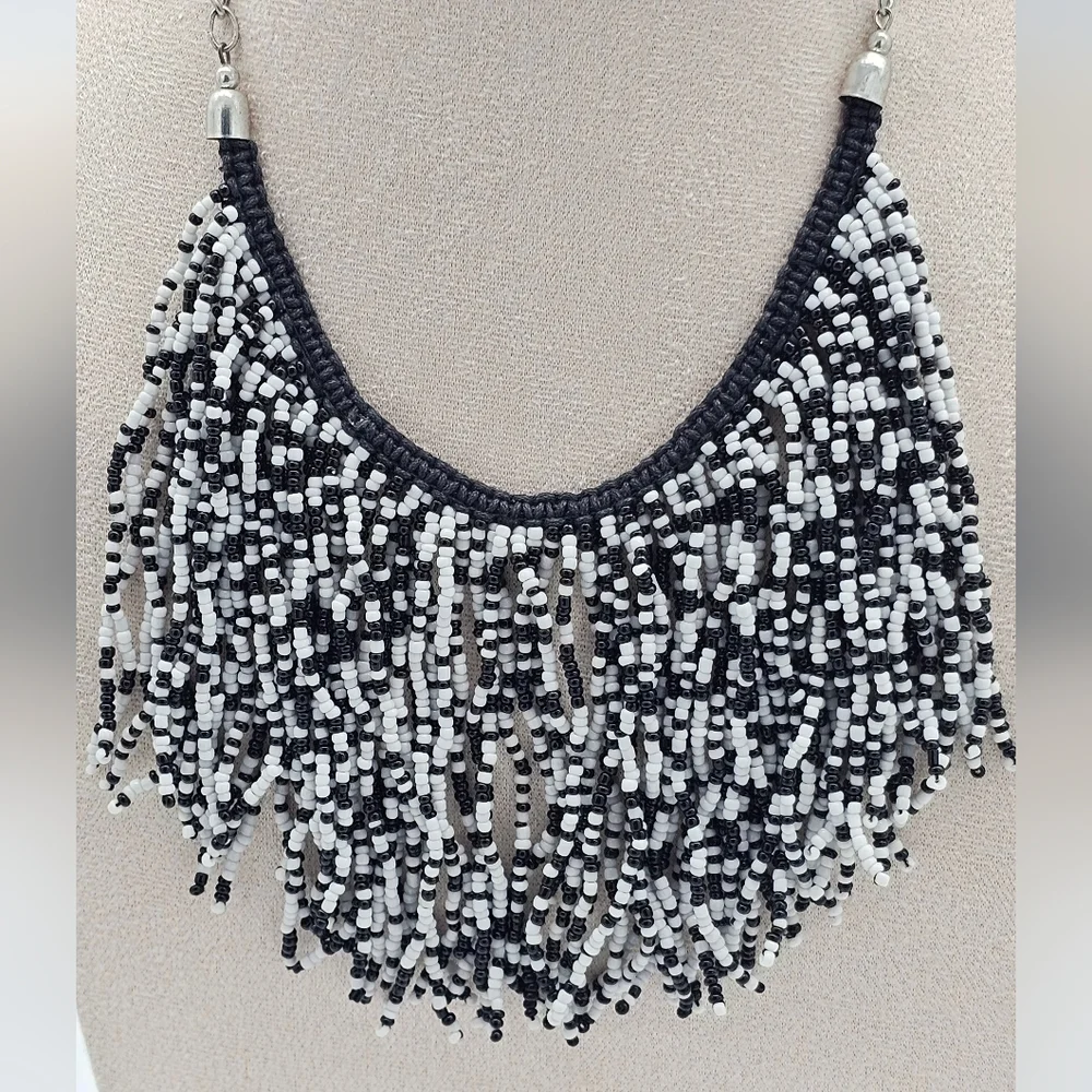 CHARMING CHARLIE Black and White Seed‎ Bead Necklace